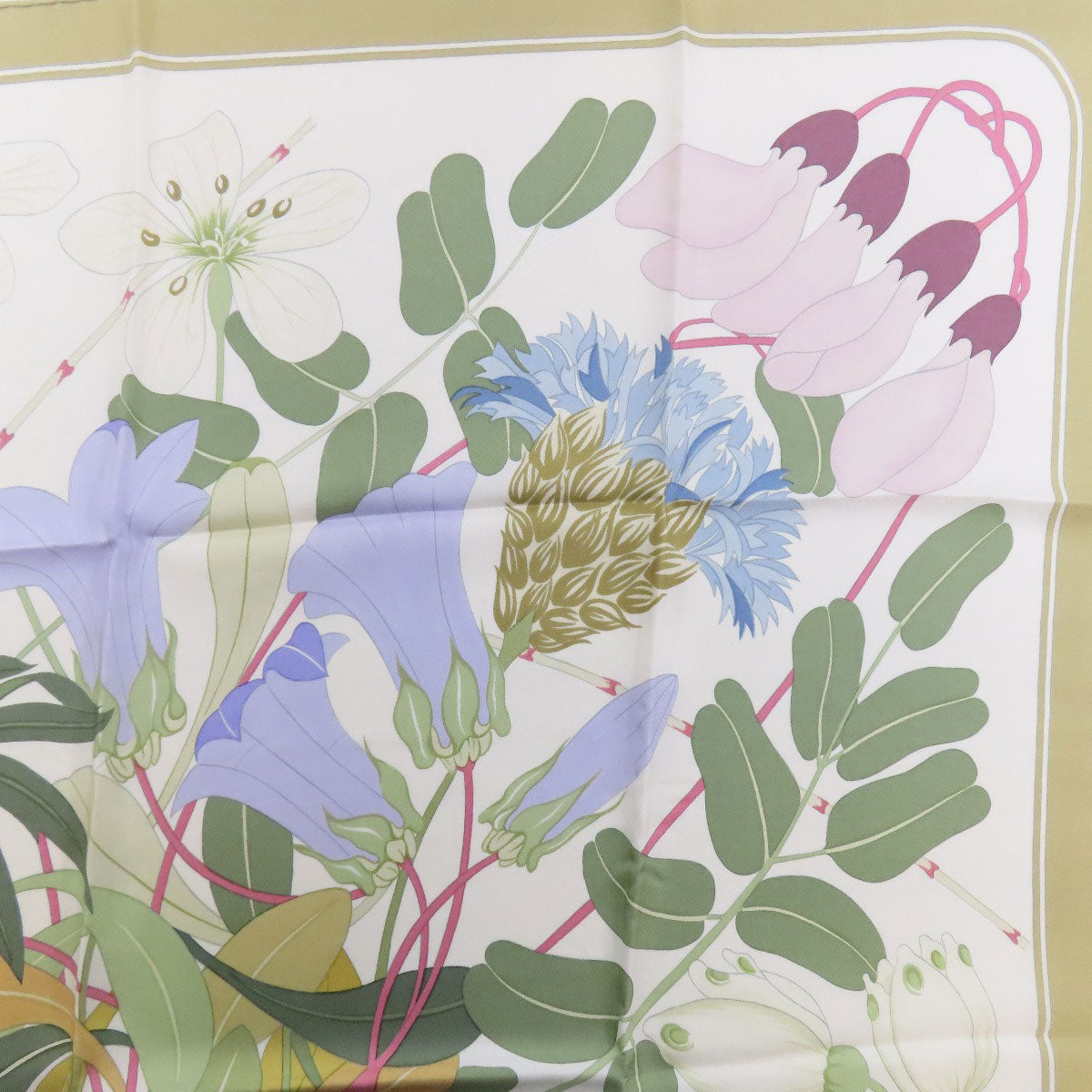 HERMES scarf silk green Carre90 Greek Flowers