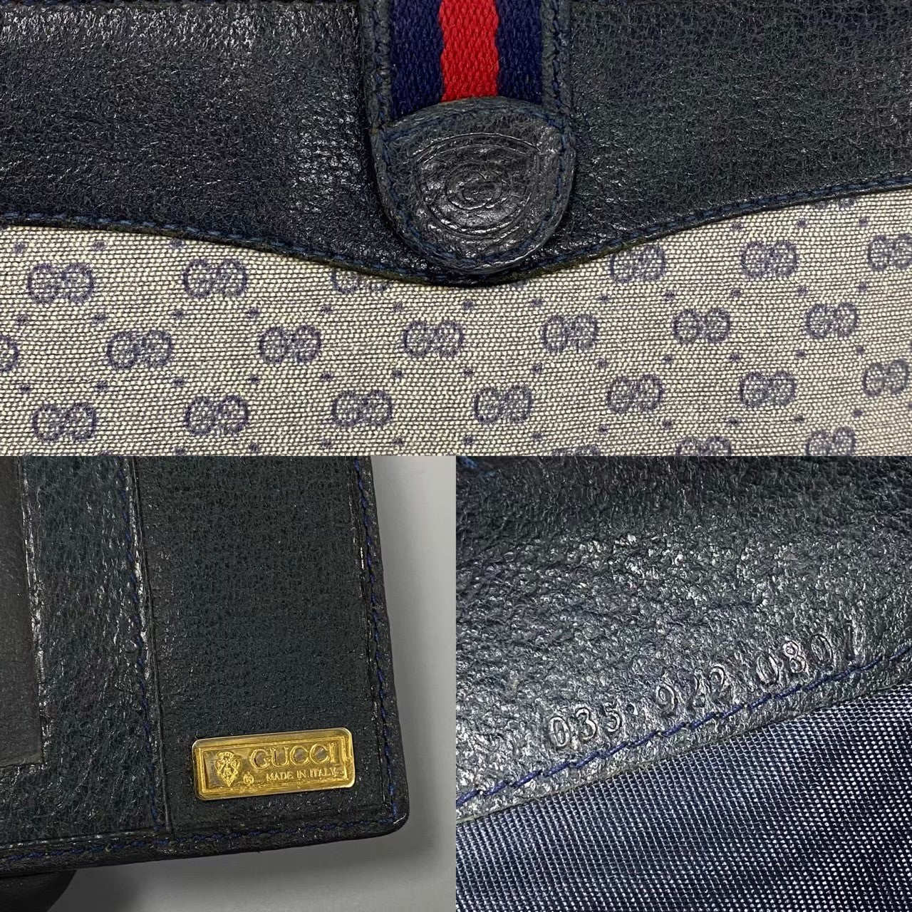 GUCCI Long Wallet Purse Leather, PVC Navy Sherry Line Micro GG Women
