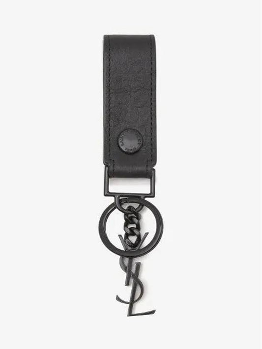 Luxury Saint Laurent Trending 2025 Monogram Logo Crocodile Leather Key Holder Black