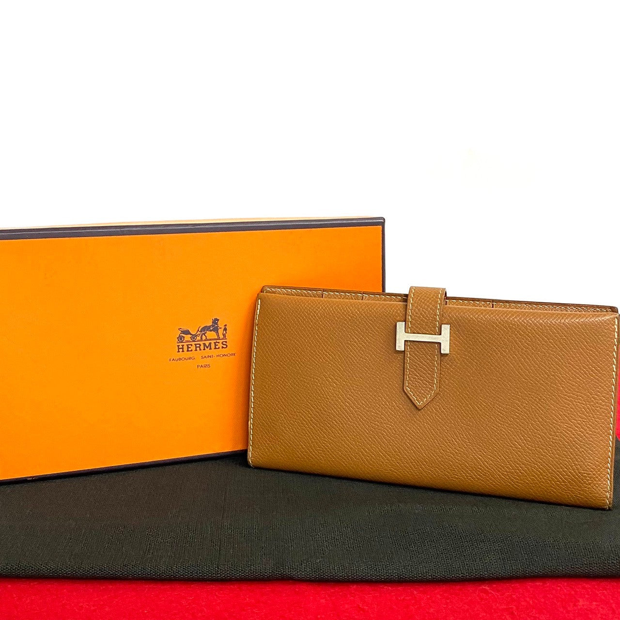 HERMES Long Wallet Purse Epsom Brown Bean Women