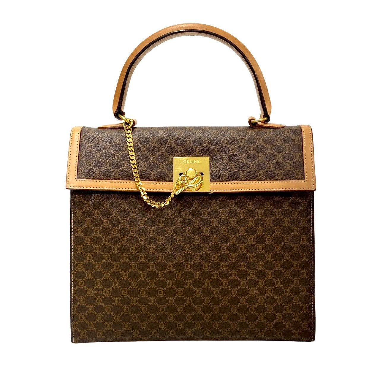 CELINE Handbag Leather, PVC Brown Macadam Blason Triomphe logo ring Metal Women