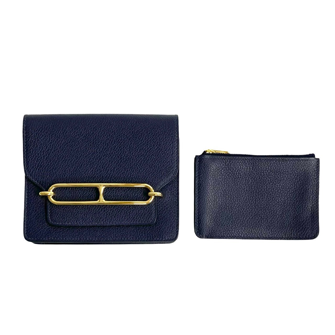HERMES Bifold Wallet leather Navy Lauris Ruri Slim mens(Unisex)