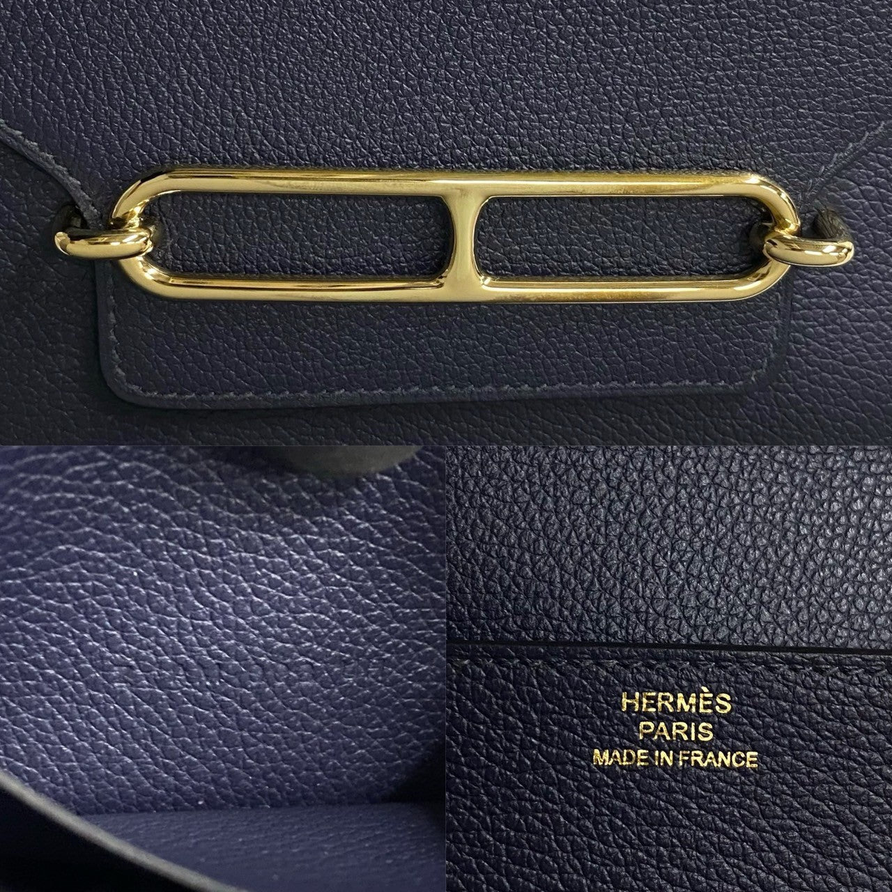 HERMES Bifold Wallet leather Navy Lauris Ruri Slim mens(Unisex)