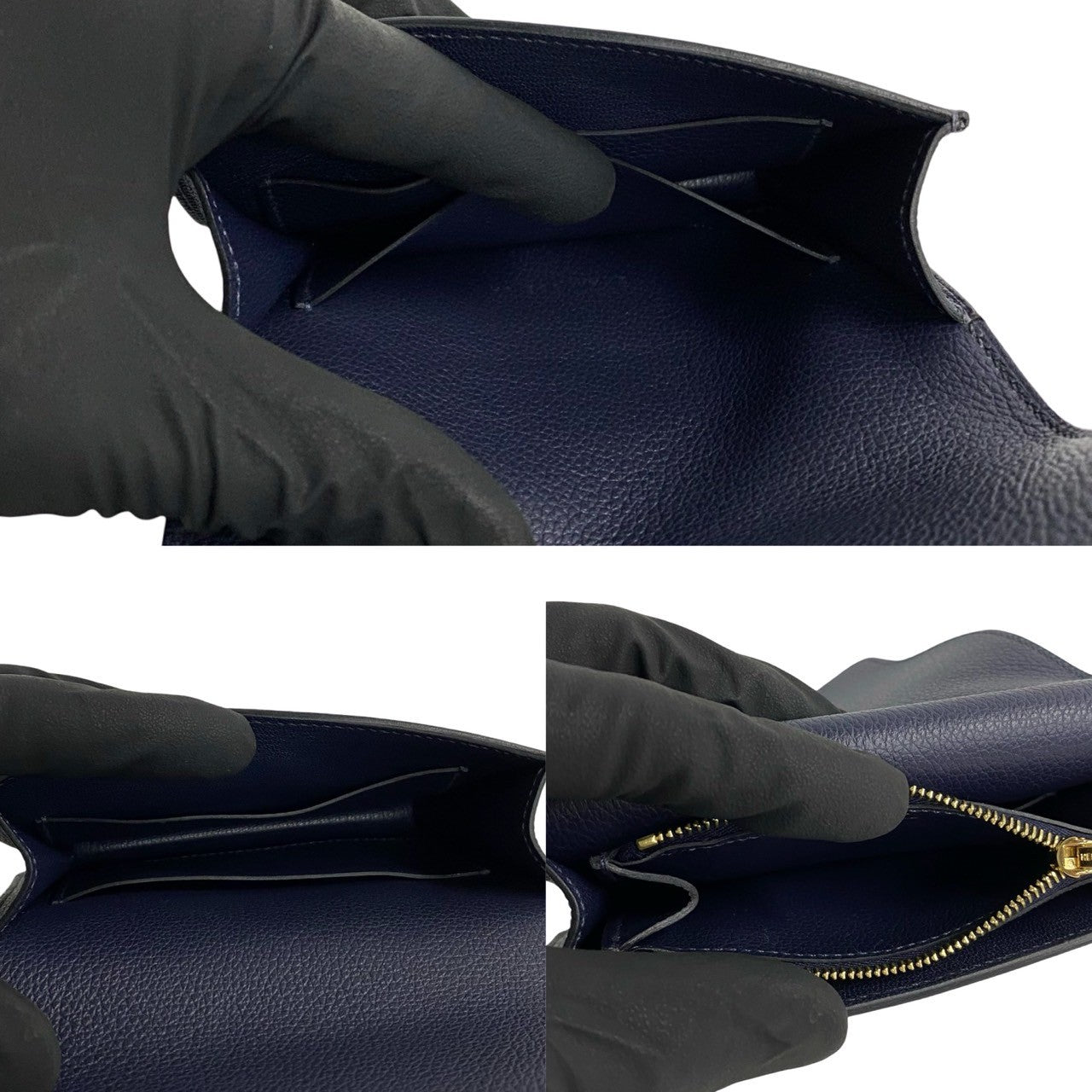 HERMES Bifold Wallet leather Navy Lauris Ruri Slim mens(Unisex)