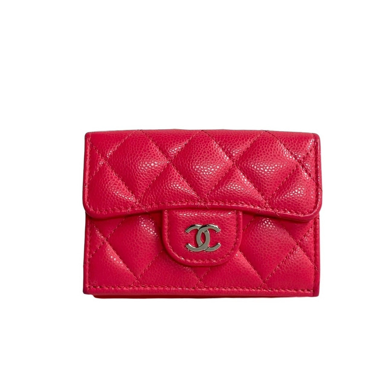 CHANEL Tri-fold wallet Matt caviar skin pink COCO Mark Matrasse Women