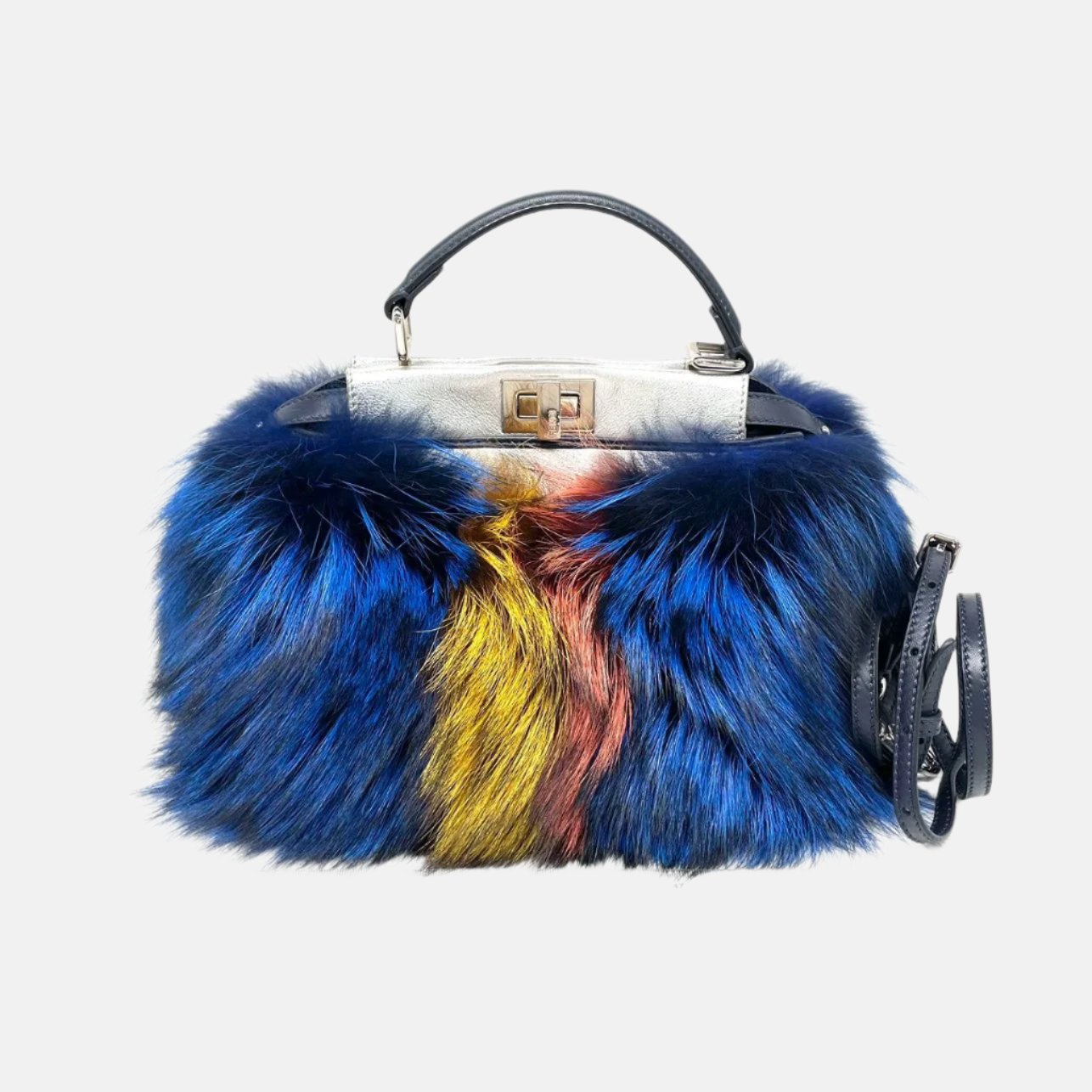 Fendi Peekaboo Mini Fox Fur Blue Limited Edition 2014
