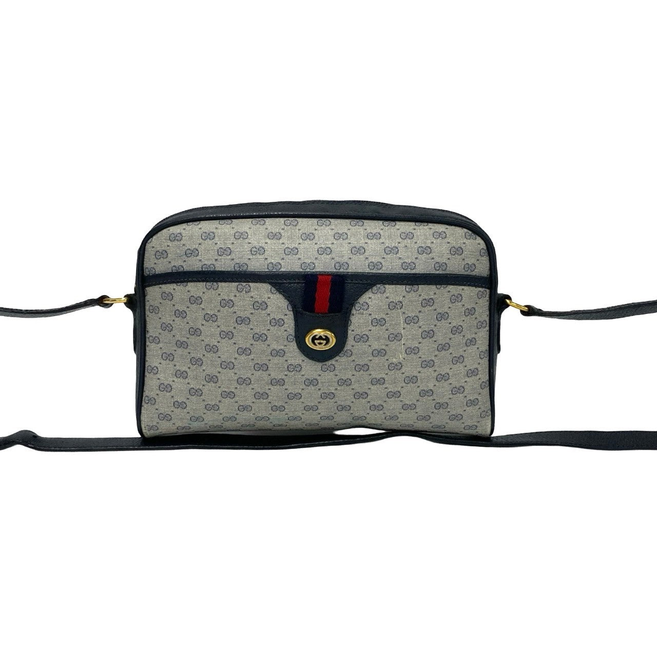 GUCCI Shoulder Bag Leather, PVC Navy Micro GG Sherry line Women