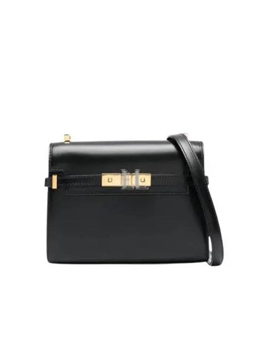 Luxury Saint Laurent Trending 2025 Manhattan Mini Embossed Gold-Tone Logo Leather Cross Bag Black