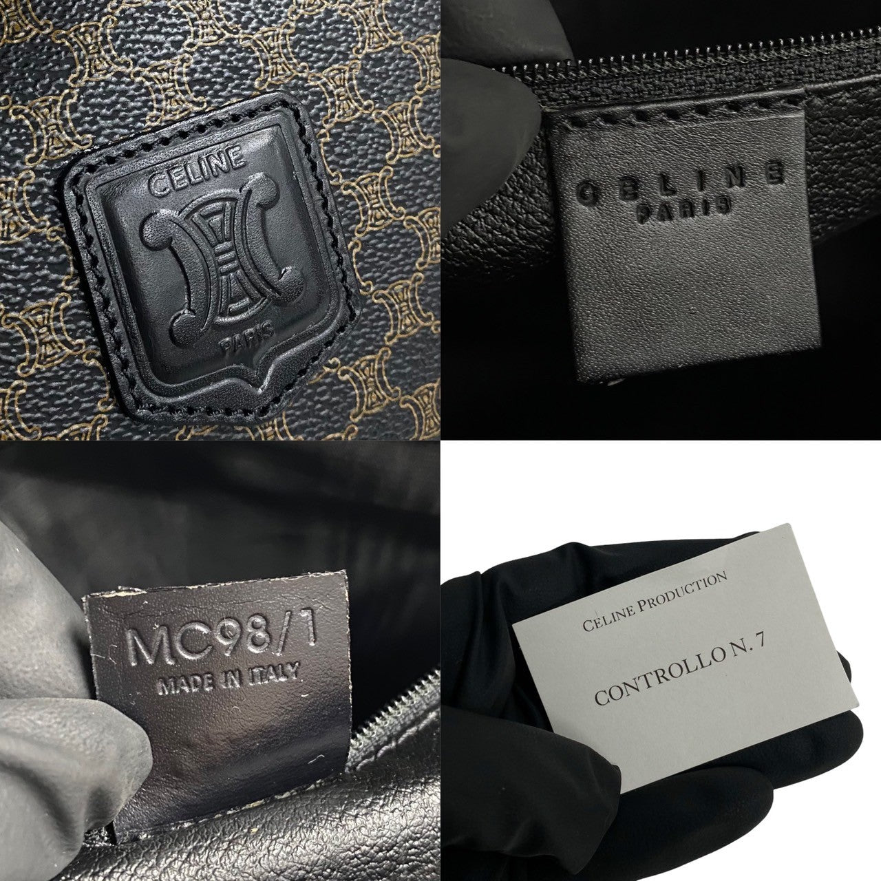 CELINE Handbag Leather, PVC black Macadam Blason Triomphe Pattern Women(Unisex)