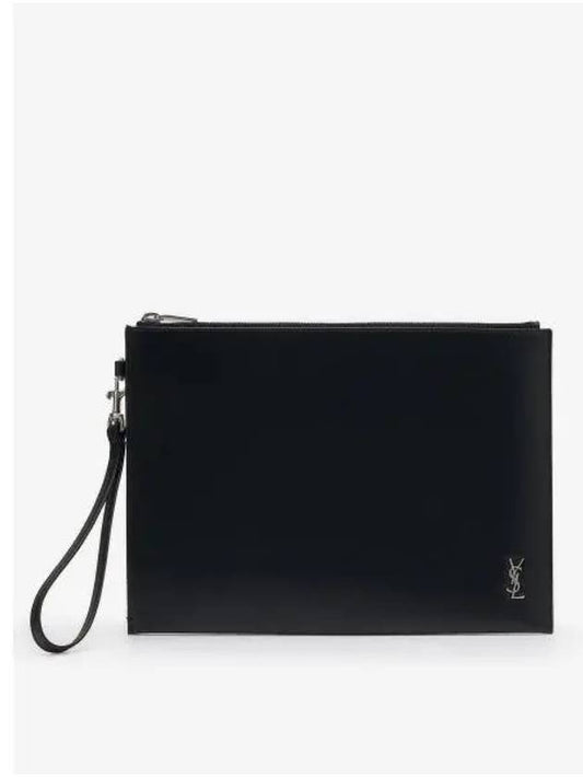 Luxury Saint Laurent Trending 2025 Tiny Monogram Silver Clutch Bag Black