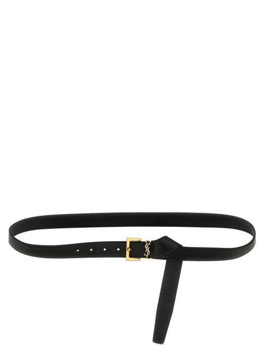 Luxury Saint Laurent Trending 2025 Cassandre Leather Belt Black