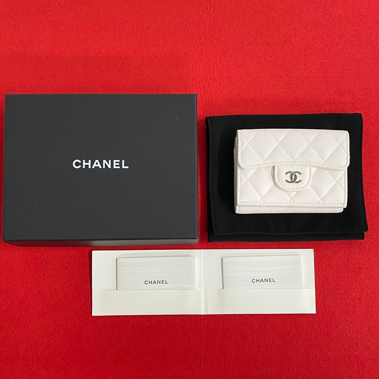 CHANEL Tri-fold wallet Matt caviar skin white COCO Mark Matrasse Women