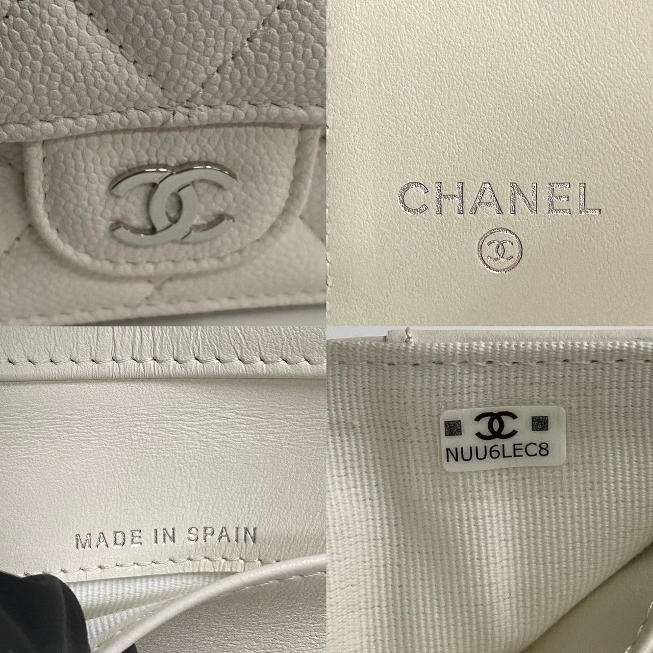 CHANEL Tri-fold wallet Matt caviar skin white COCO Mark Matrasse Women