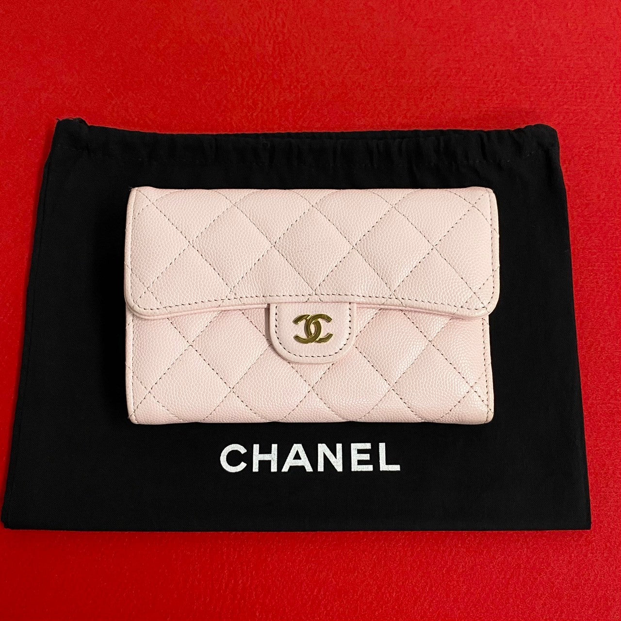 CHANEL Bifold Wallet Leather, Matte Caviar Skin pink Matrasse Women