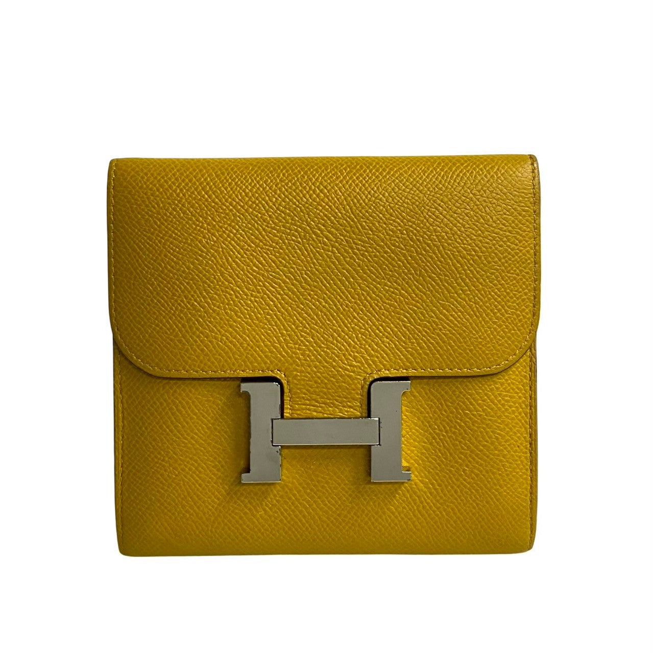 HERMES Bifold Wallet Epsom yellow logo Metal Constance Compact Women(Unisex)