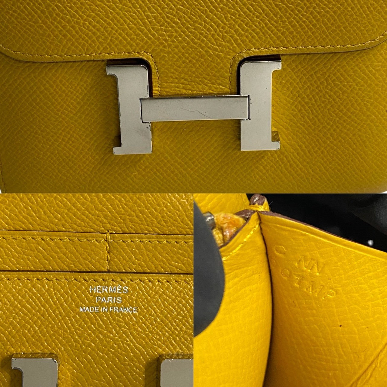 HERMES Bifold Wallet Epsom yellow logo Metal Constance Compact Women(Unisex)