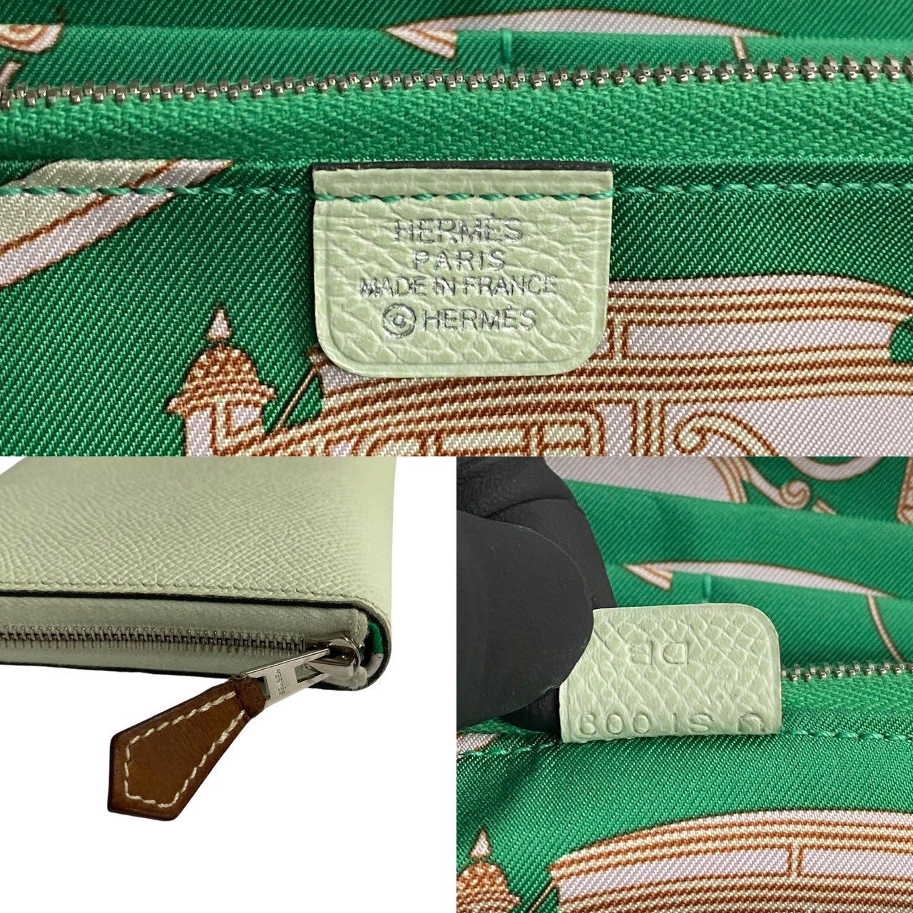 HERMES Bifold Wallet Epsom, Leather green Azap long silk in Women