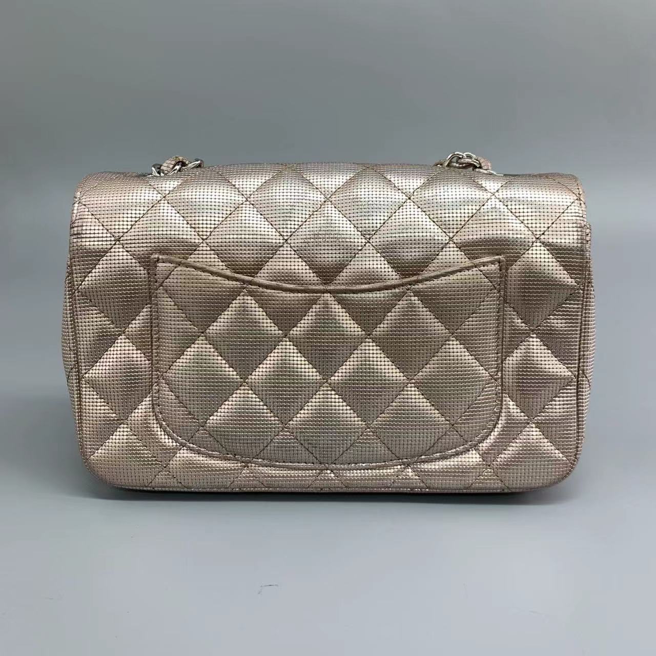 Chanel Classic Flap 2016 Pink Metallic Pixel Effect Calfskin Leather Mini Crossbody Bag