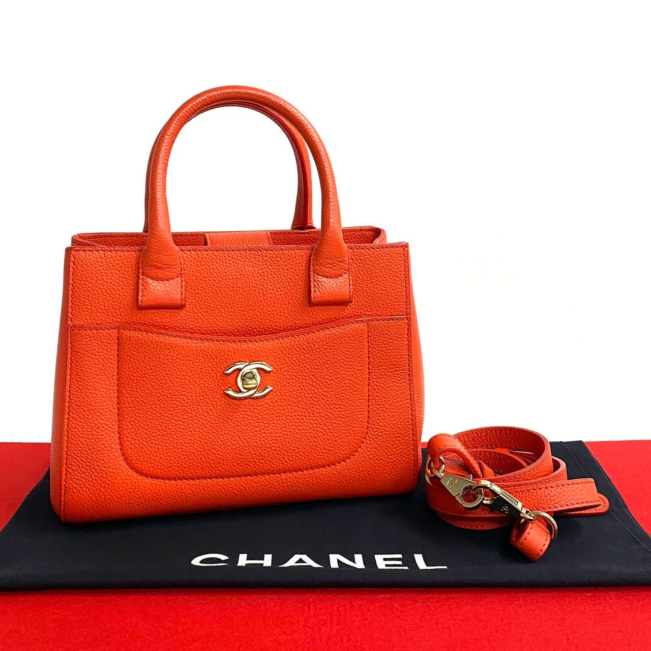 CHANEL Shoulder Bag Matt caviar skin Orange Neo Executive Small Women