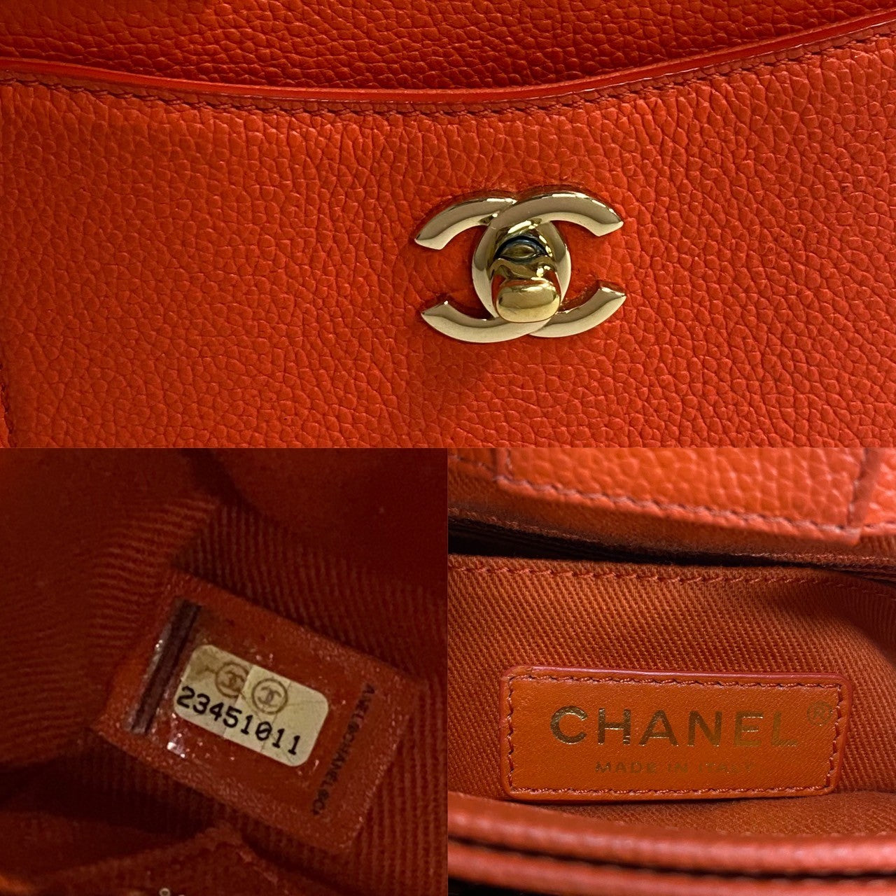 CHANEL Shoulder Bag Matt caviar skin Orange Neo Executive Small Women