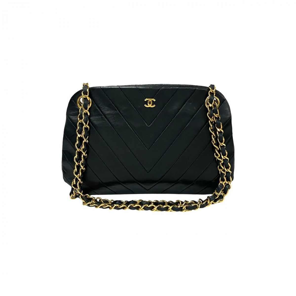 CHANEL Shoulder Bag lambskin black COCO Mark Vstitch Women