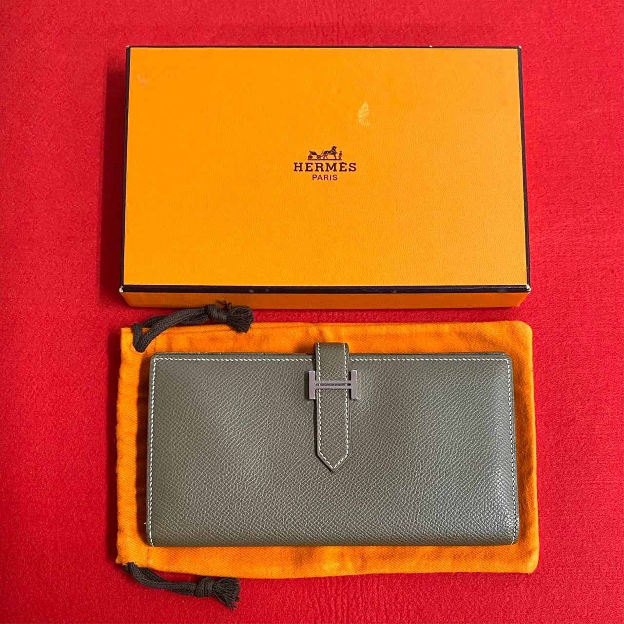 HERMES Long Wallet Purse Epsom, Leather gray Beansufla Women(Unisex)
