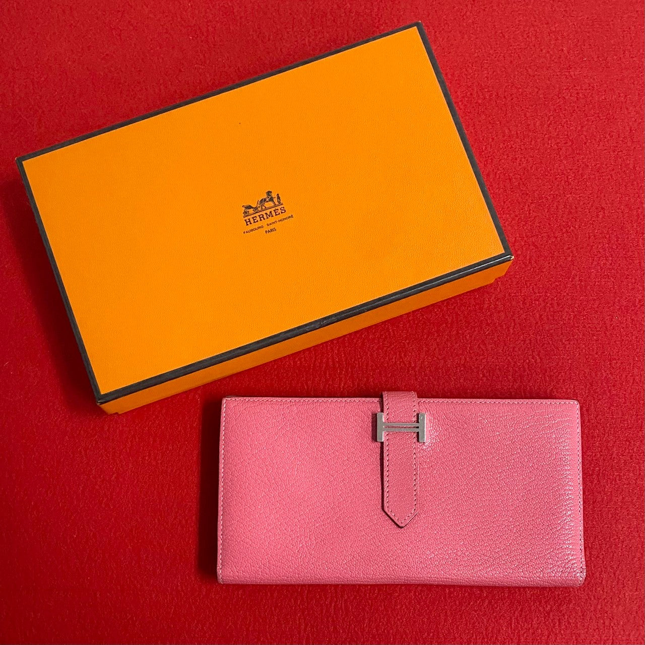 HERMES Bifold Wallet Shave pink Bane Souffle Women