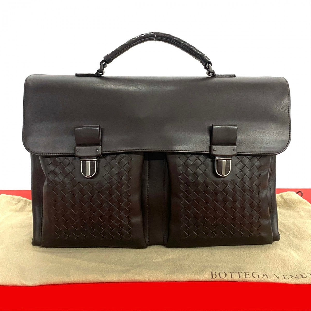 BOTTEGAVENETA Business bag leather Brown INTRECCIATO mens