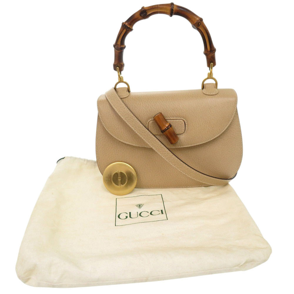 GUCCI Handbag 000 29 0633 leather beige Bamboo 2WAY Women