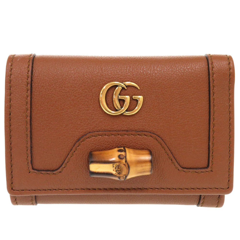 GUCCI Tri-fold wallet 658633 leather Brown Bamboo Medium