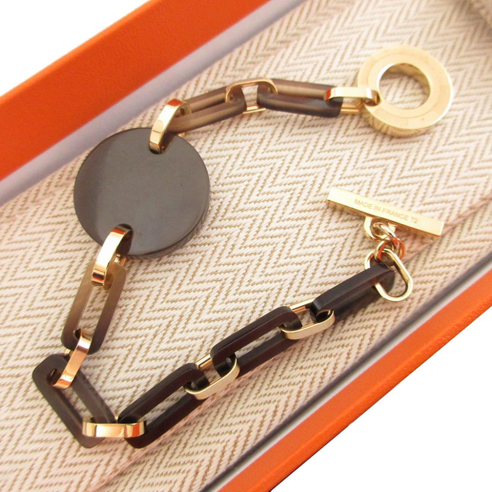HERMES bracelet Buffalo Horn, Metal Brown Clover Fait Vo Jeu GM Women T2