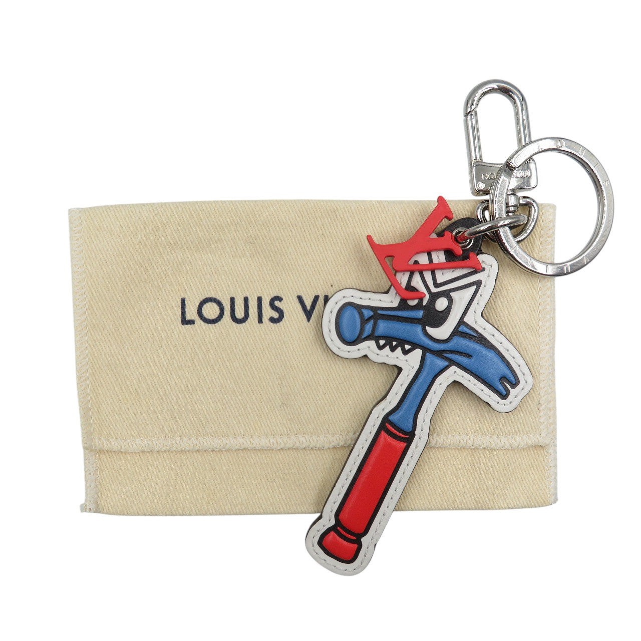 LOUIS VUITTON key ring MP3107 PVC, Metal white Monogram LV Comic Portocre Hammer
