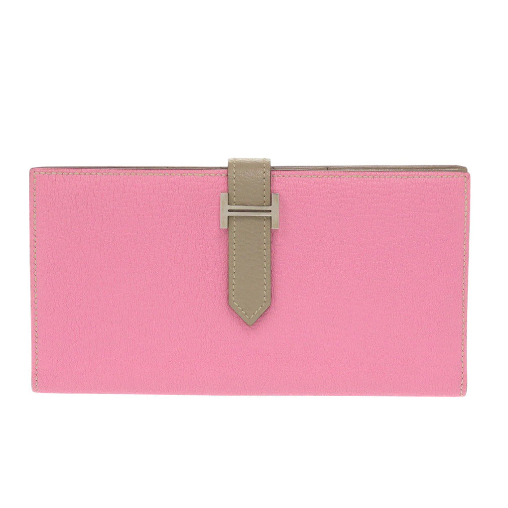 HERMES Long Wallet Purse Shave pink Beansufla Women