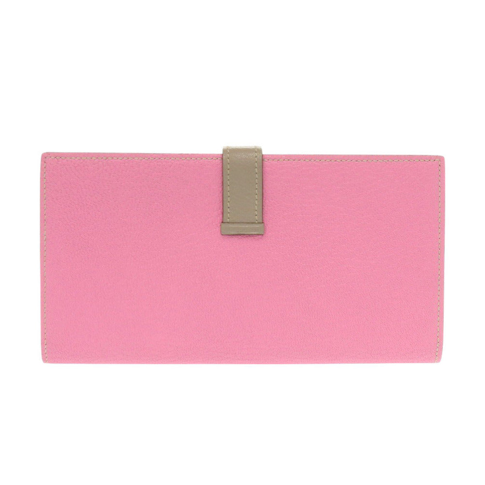 HERMES Long Wallet Purse Shave pink Beansufla Women