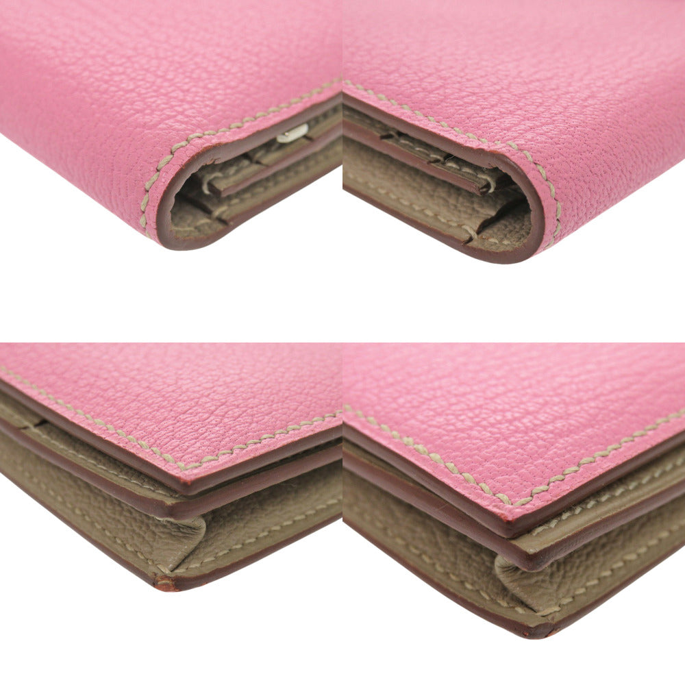 HERMES Long Wallet Purse Shave pink Beansufla Women