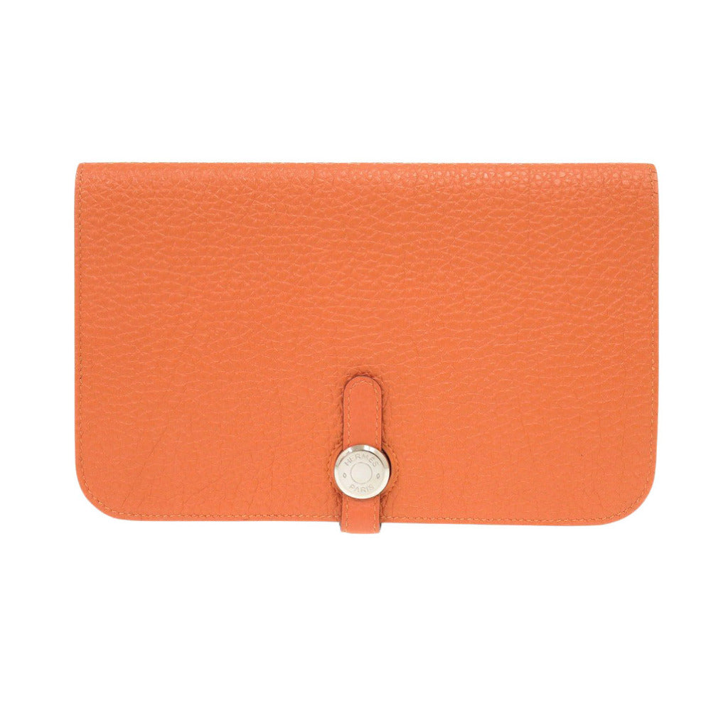 HERMES Long Wallet Purse Togo Orange Dogon Duo GM Women
