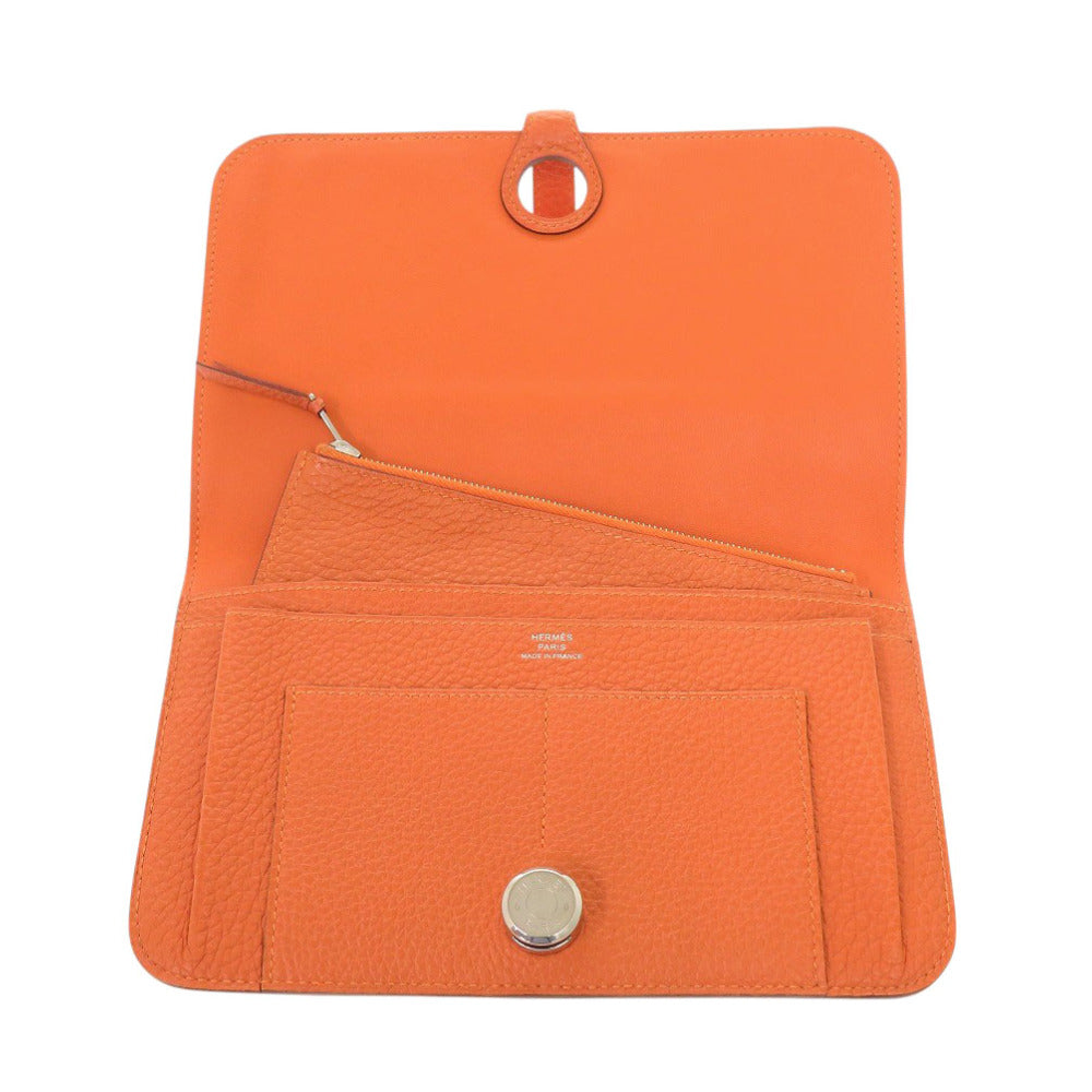 HERMES Long Wallet Purse Togo Orange Dogon Duo GM Women