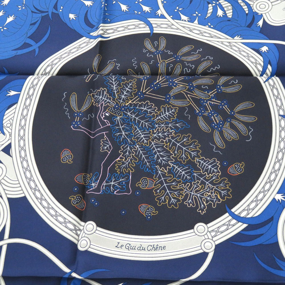 HERMES scarf silk blue Carre90 LEGENDE BRODEE A legend woven with embroidery Women
