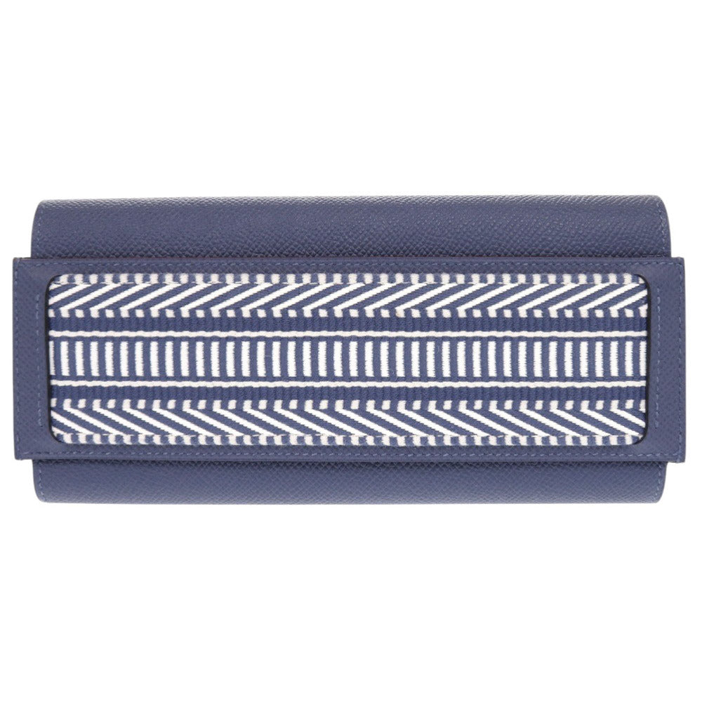 HERMES Long Wallet Purse Epsom Blue brighton Passan Long Sangle Caval Women