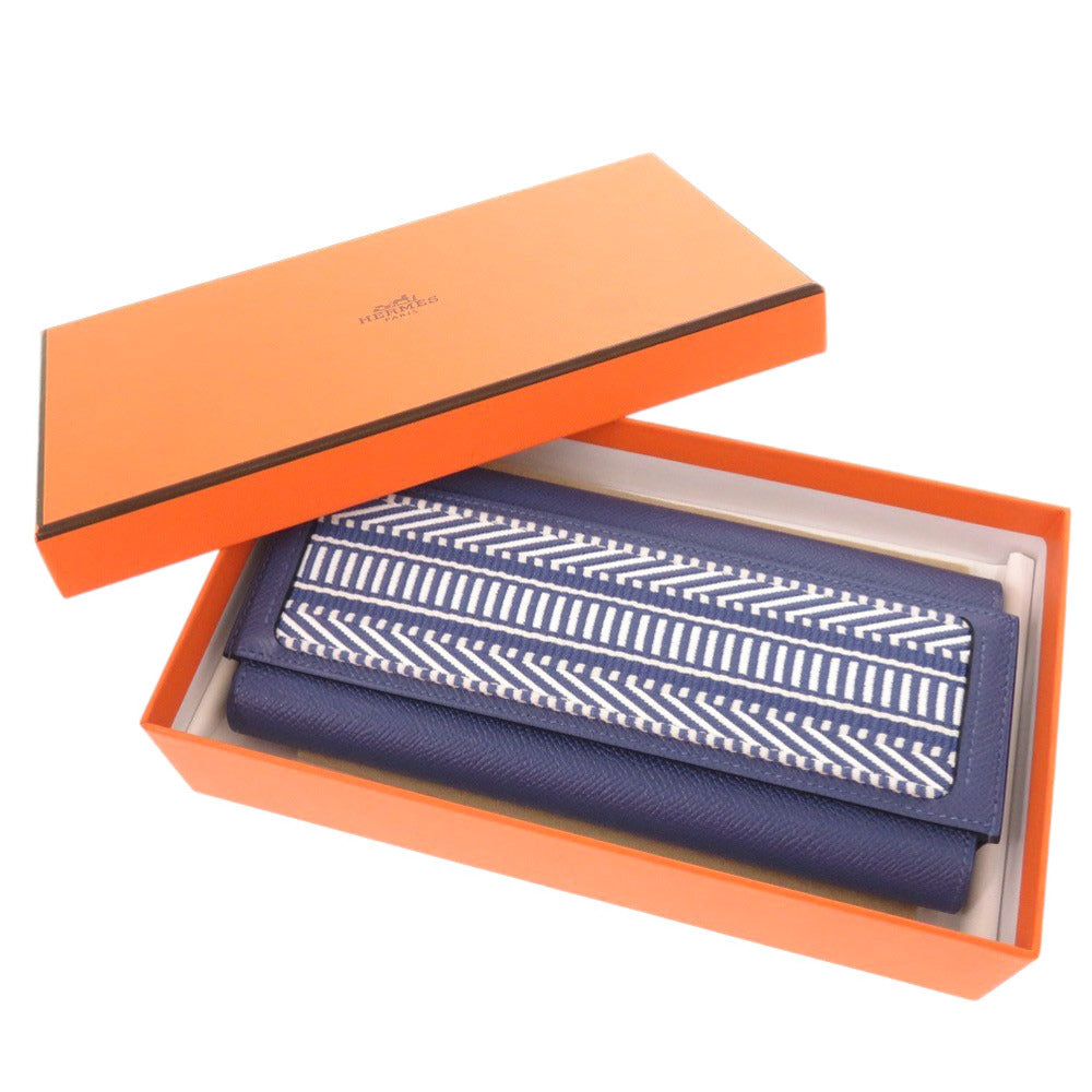 HERMES Long Wallet Purse Epsom Blue brighton Passan Long Sangle Caval Women