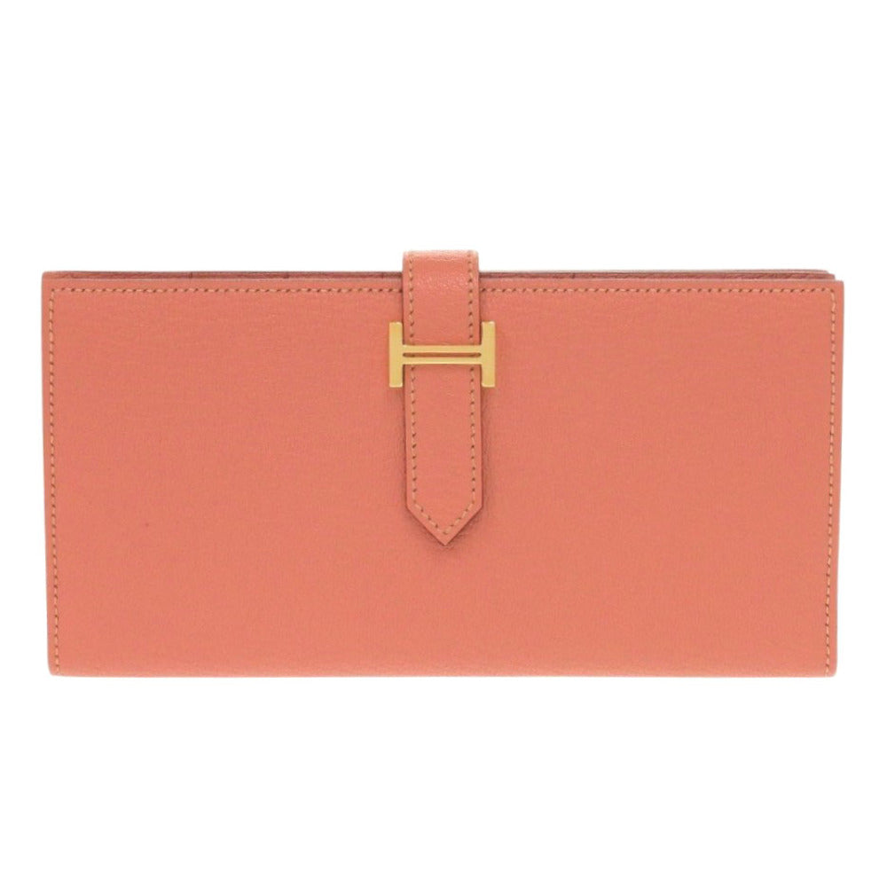 HERMES Long Wallet Purse Taurillon Clemence Rose tea Beansufla Women