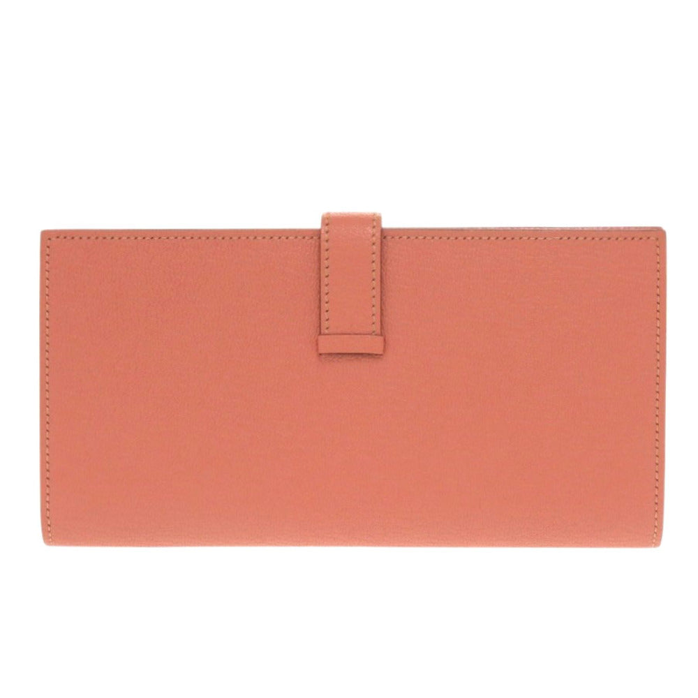 HERMES Long Wallet Purse Taurillon Clemence Rose tea Beansufla Women