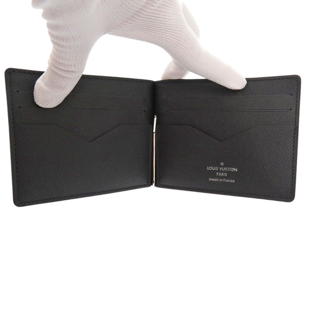 LOUIS VUITTON Card Case M62978 Taiga, Leather black Money clip Portefeuille pans mens