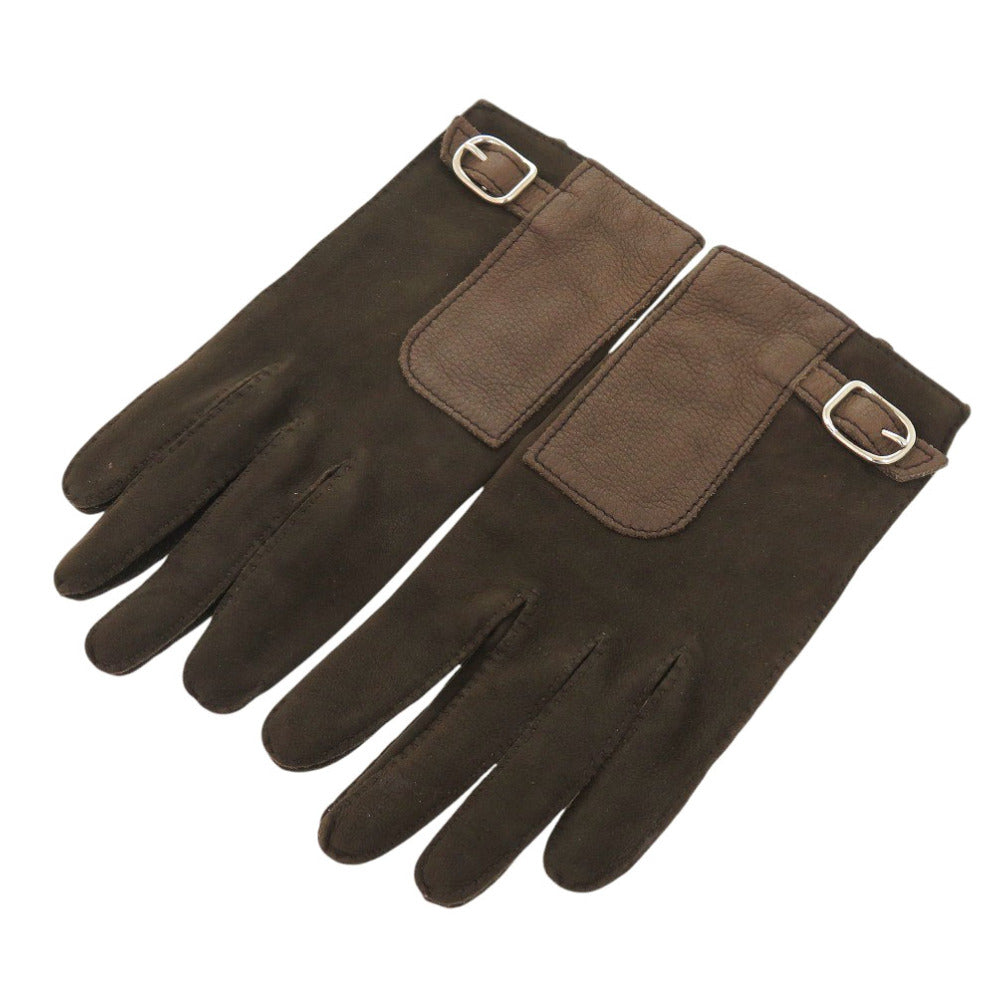 HERMES gloves lambskin Dark brown mens 7 1/2