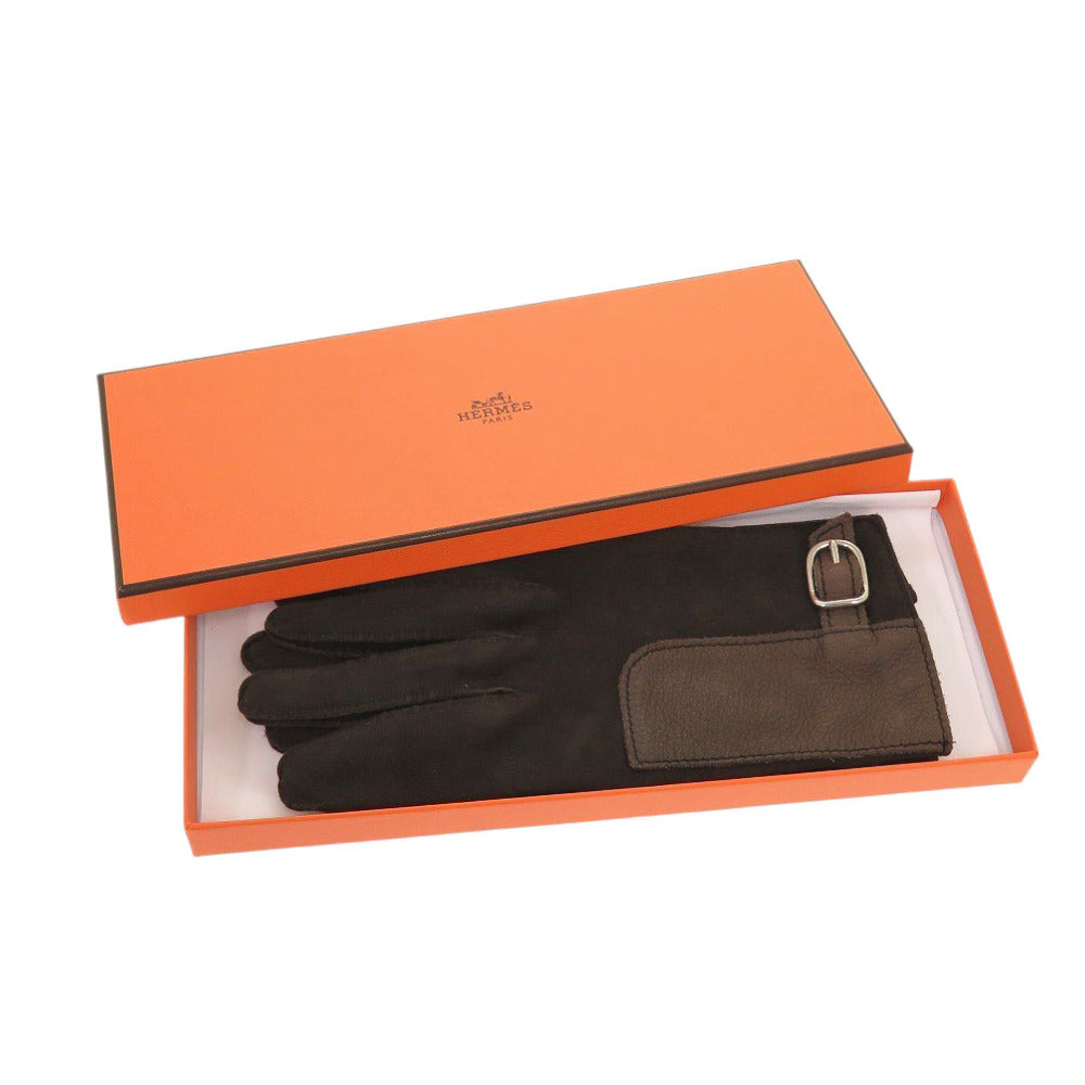 HERMES gloves lambskin Dark brown mens 7 1/2