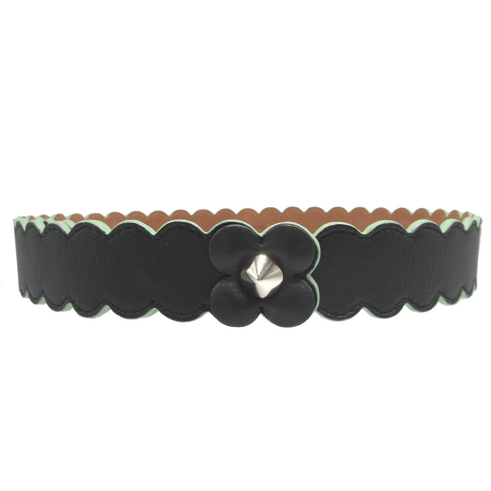 FENDI belt leather black Flower motif unisex(Unisex) 75/30