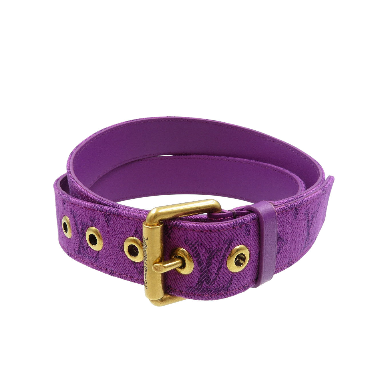 LOUIS VUITTON belt M0177 denim purple Saint Tulle Signature 38/95