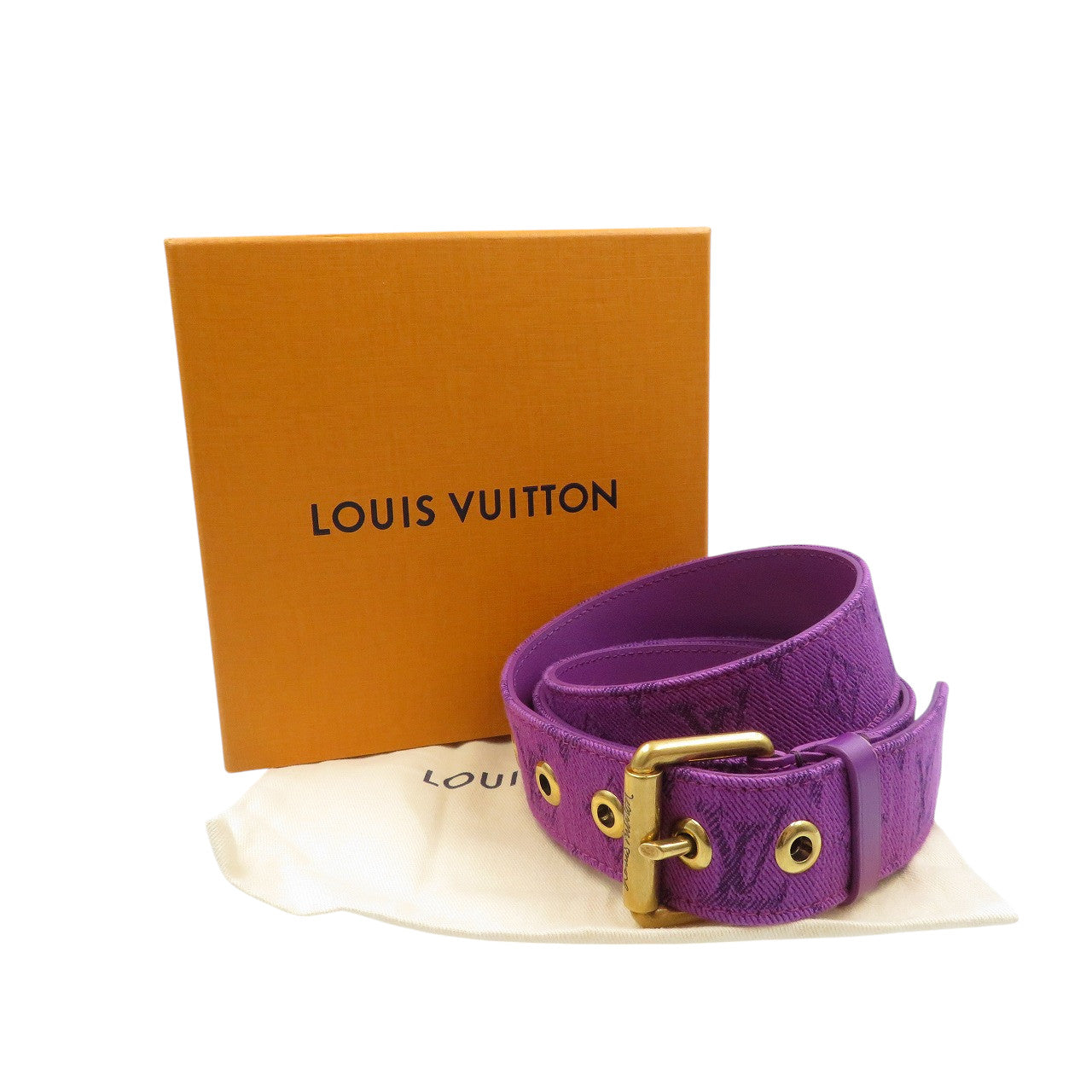 LOUIS VUITTON belt M0177 denim purple Saint Tulle Signature 38/95
