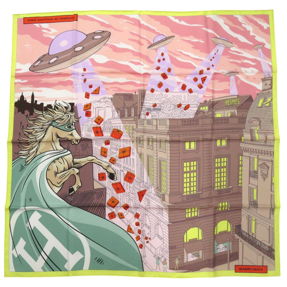 HERMES scarf silk multicolor Carre90 Space Shopping au Faubourg City and UFOPattern Space Shopping au Faubourg unisex(Unisex)