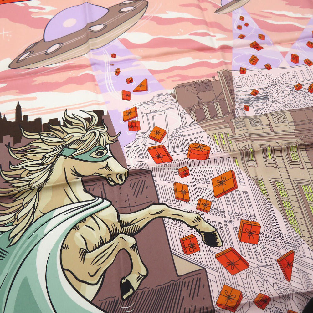 HERMES scarf silk multicolor Carre90 Space Shopping au Faubourg City and UFOPattern Space Shopping au Faubourg unisex(Unisex)